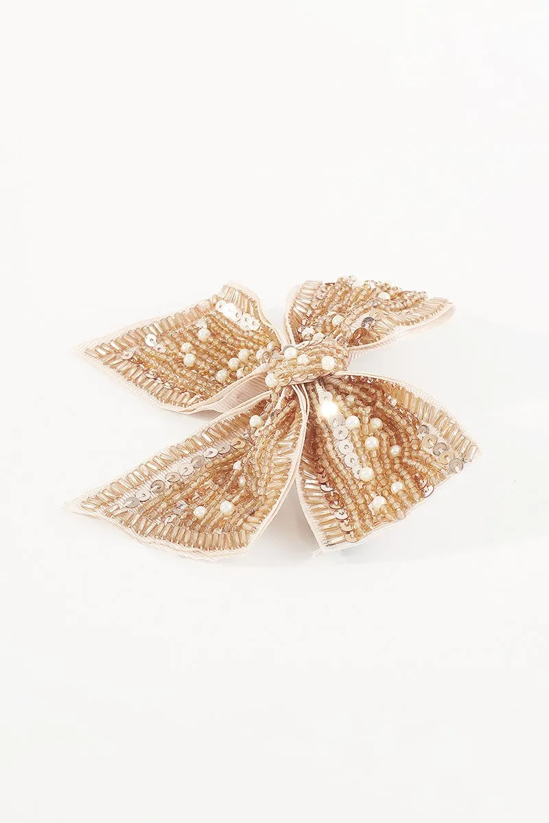 Fancy Bow Knot w/ Pearl Beads Hair Clip Barrette