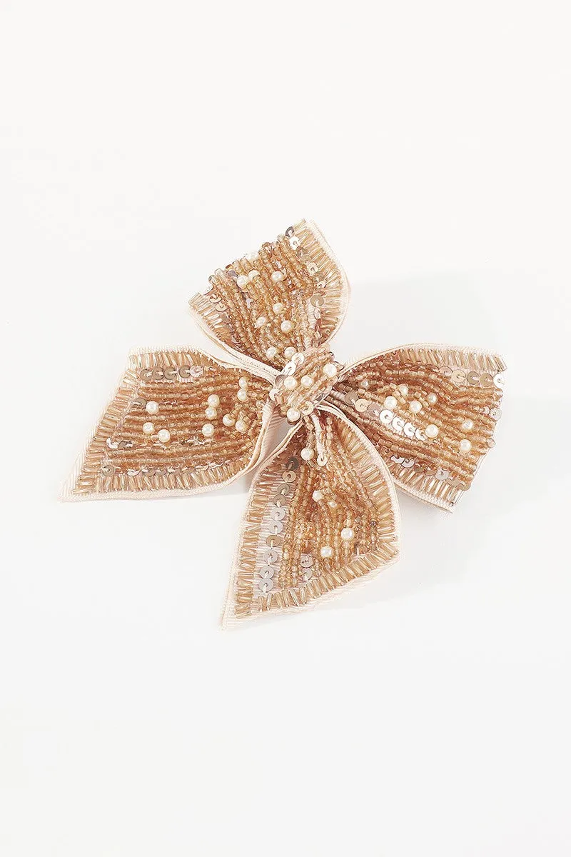 Fancy Bow Knot w/ Pearl Beads Hair Clip Barrette