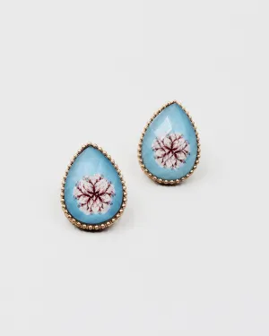 Flower Print Tear Drop Stud Earrings