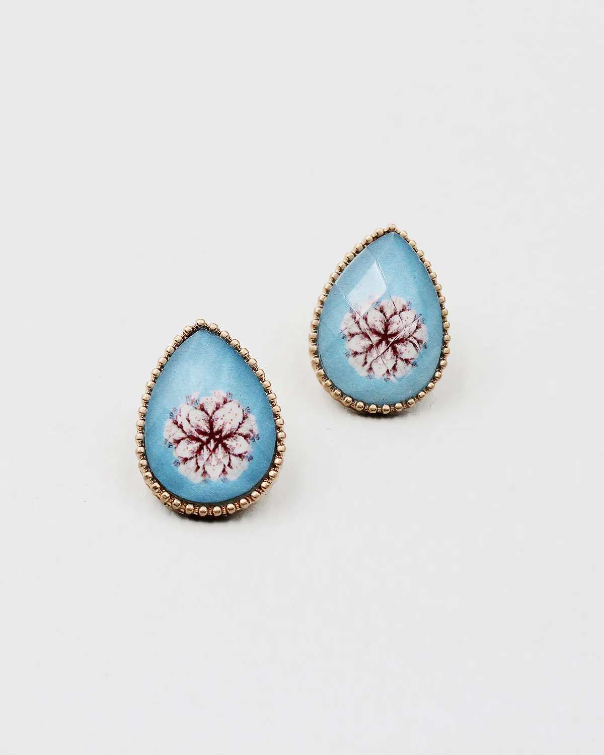 Flower Print Tear Drop Stud Earrings