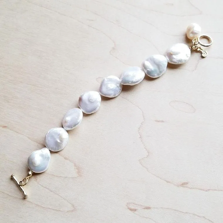 Freshwater Pearl Coin Bracelet with KC Gold Findings