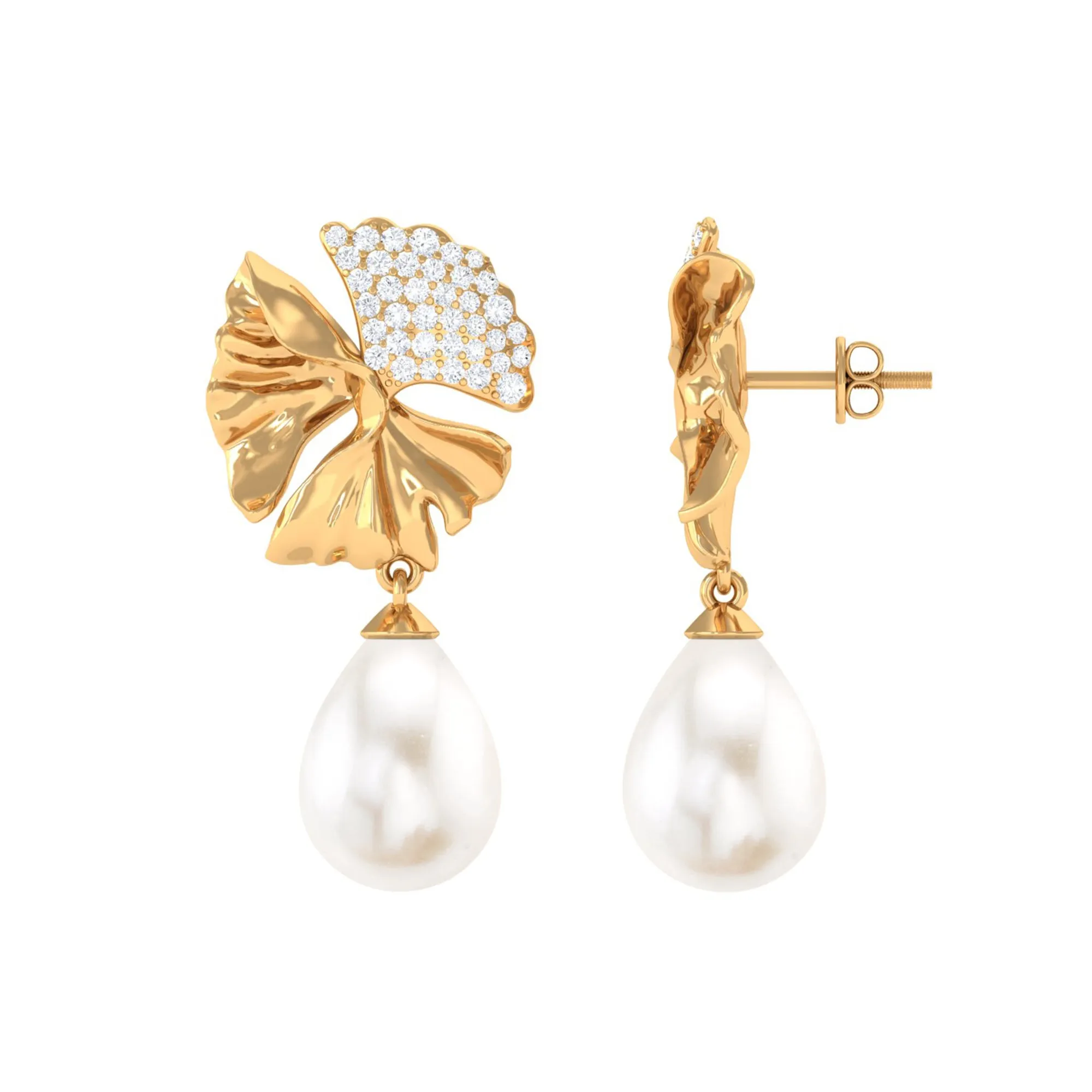 Freshwater Pearl Drop Earrings with Moissanite Accent