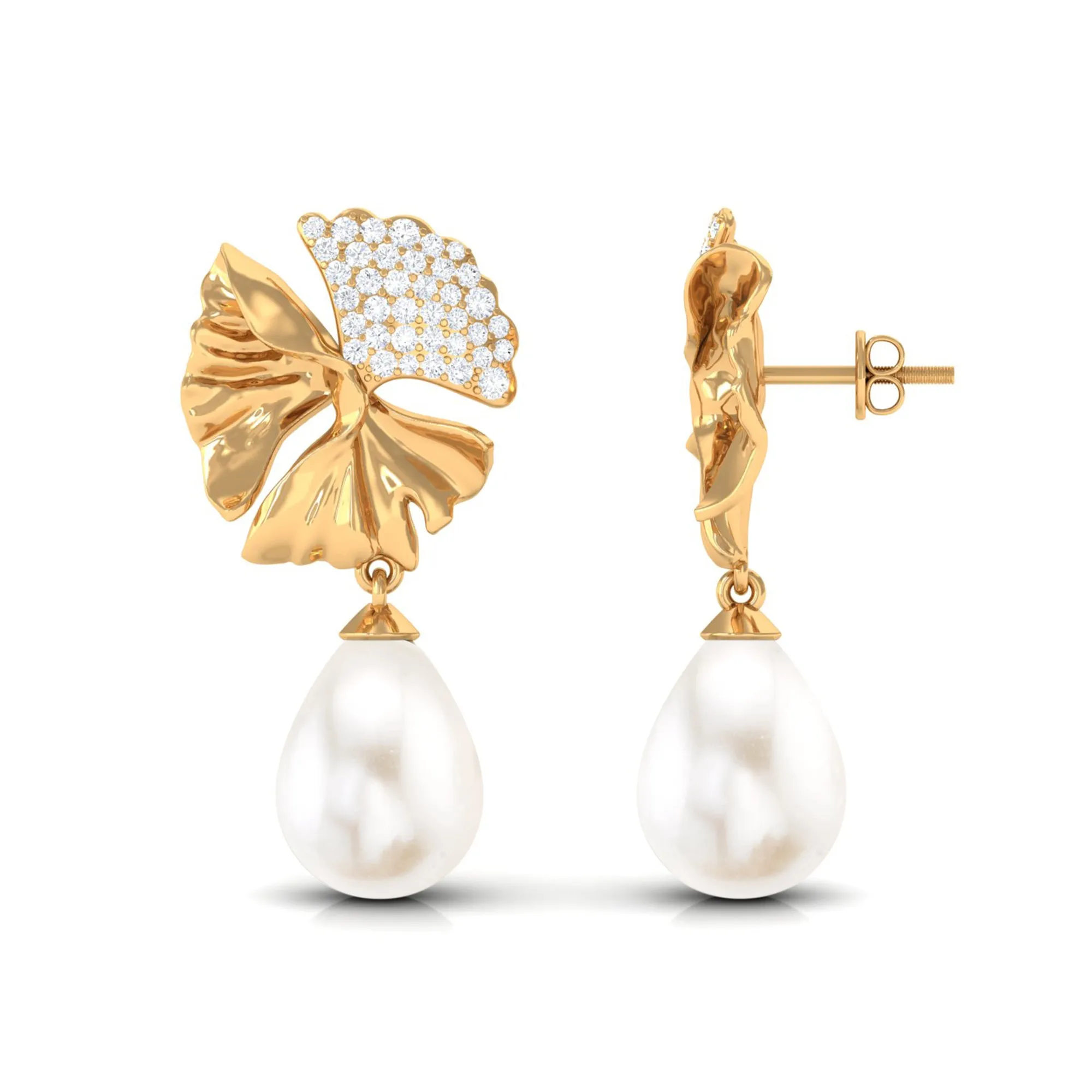 Freshwater Pearl Drop Earrings with Moissanite Accent