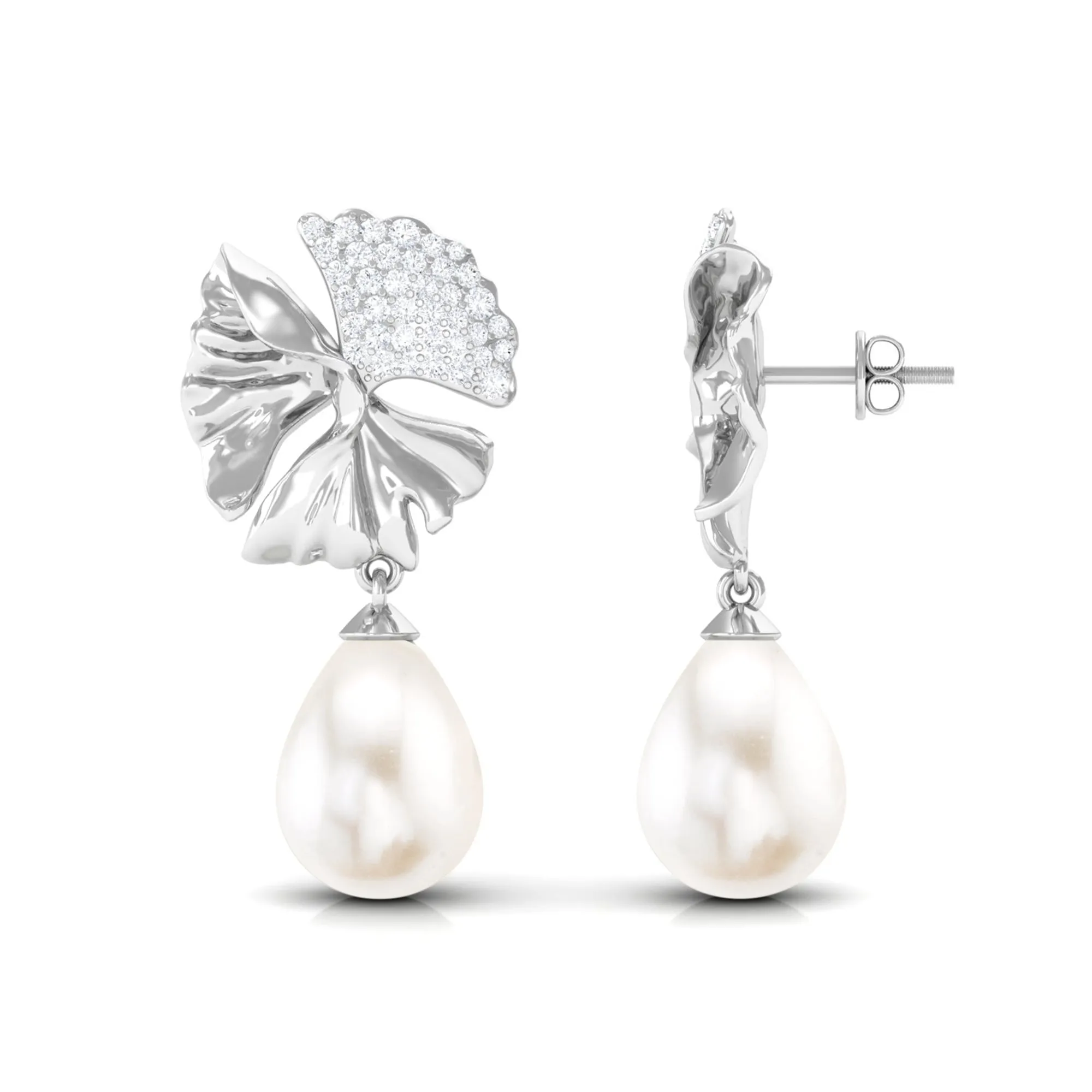 Freshwater Pearl Drop Earrings with Moissanite Accent