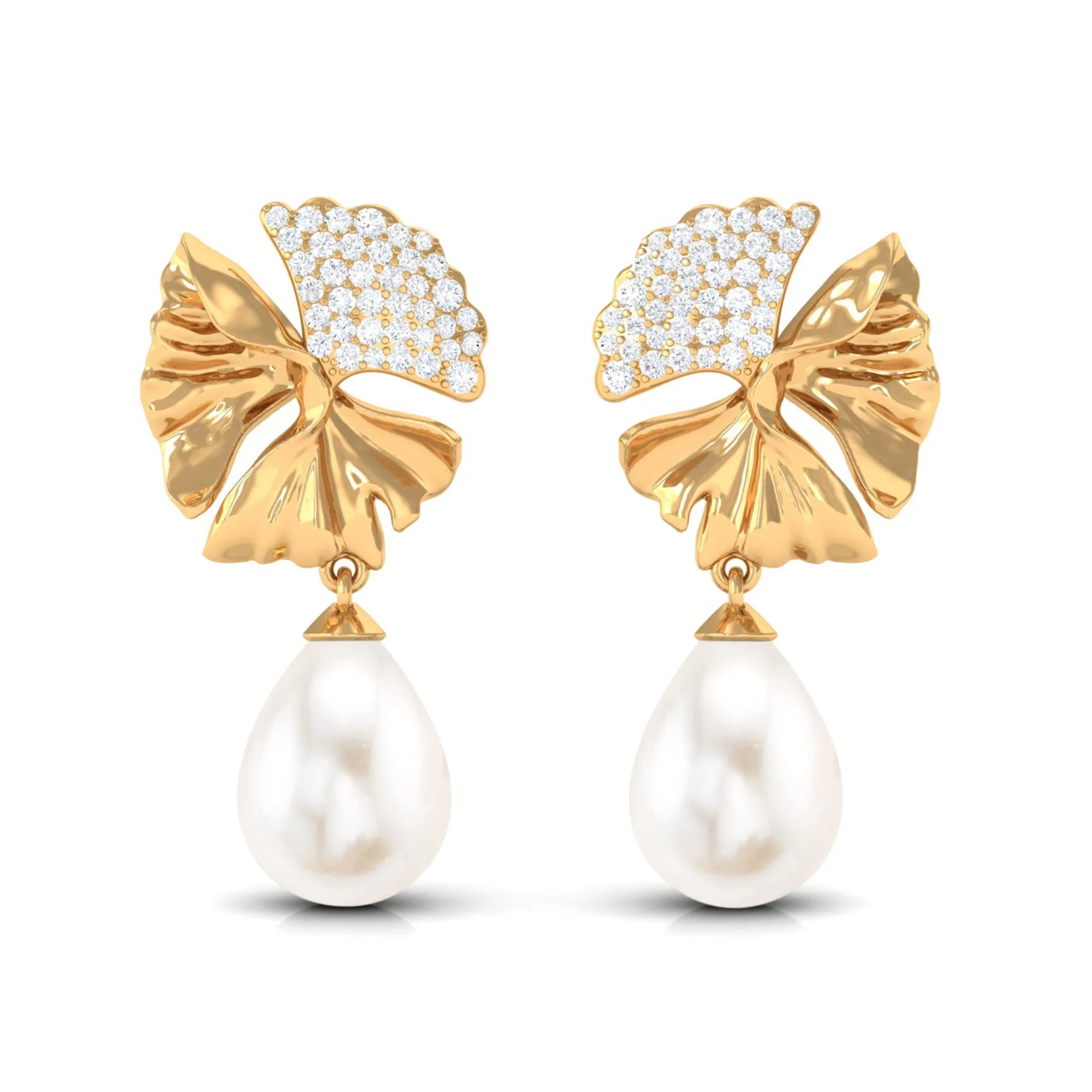 Freshwater Pearl Drop Earrings with Moissanite Accent