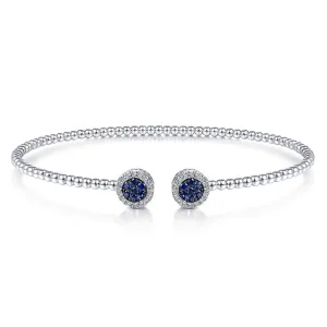 Gabriel & Co. 14K White Gold Bujukan Bead Cuff Bracelet with Sapphire and Diamond Halo Caps