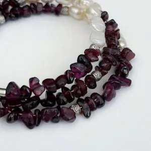 Garnet And Fresh Water Pearl Spiral Bracelet.