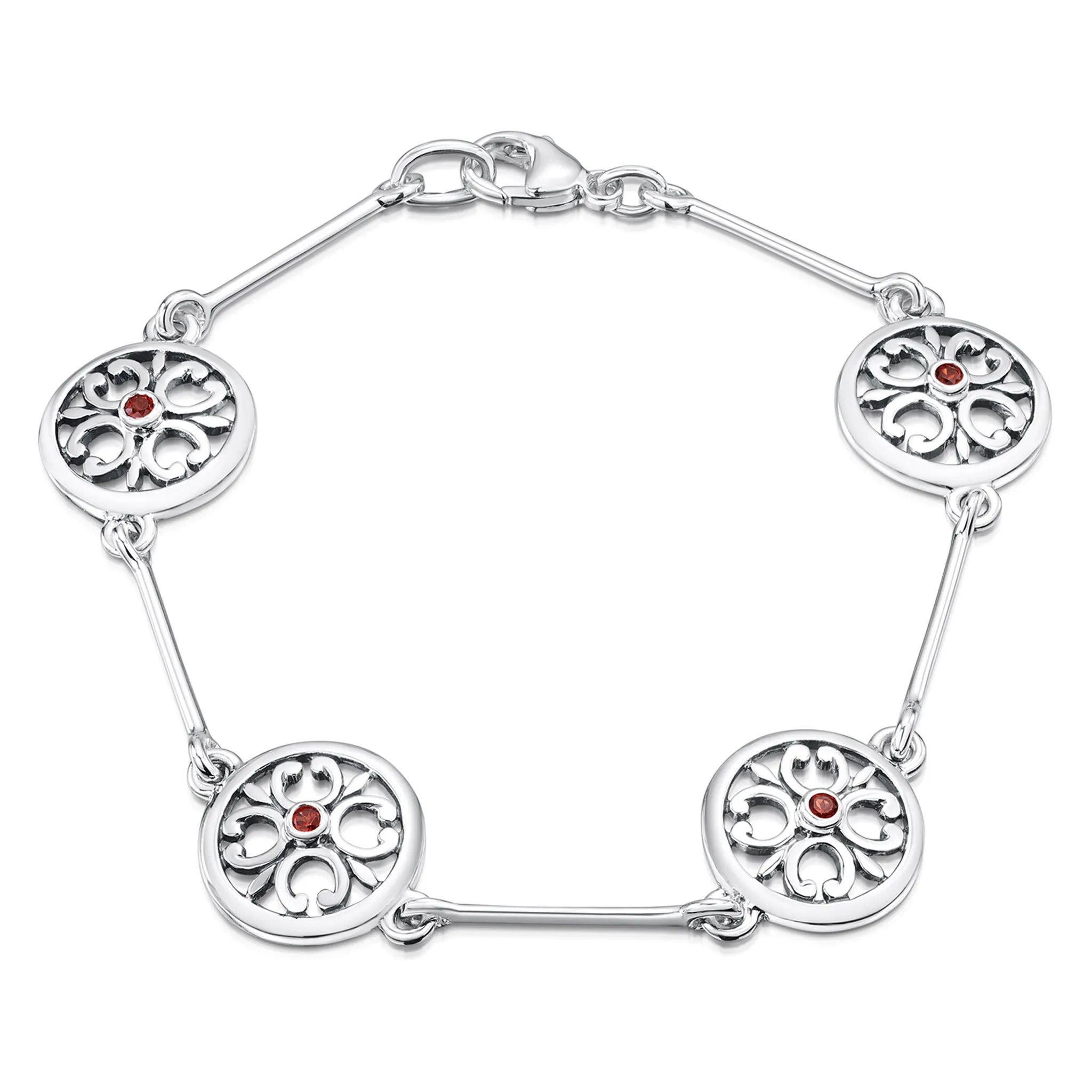 Garnet Cathedral Bracelet in Sterling Silver
