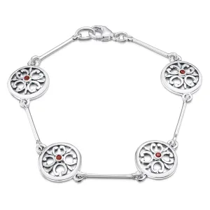 Garnet Cathedral Bracelet in Sterling Silver