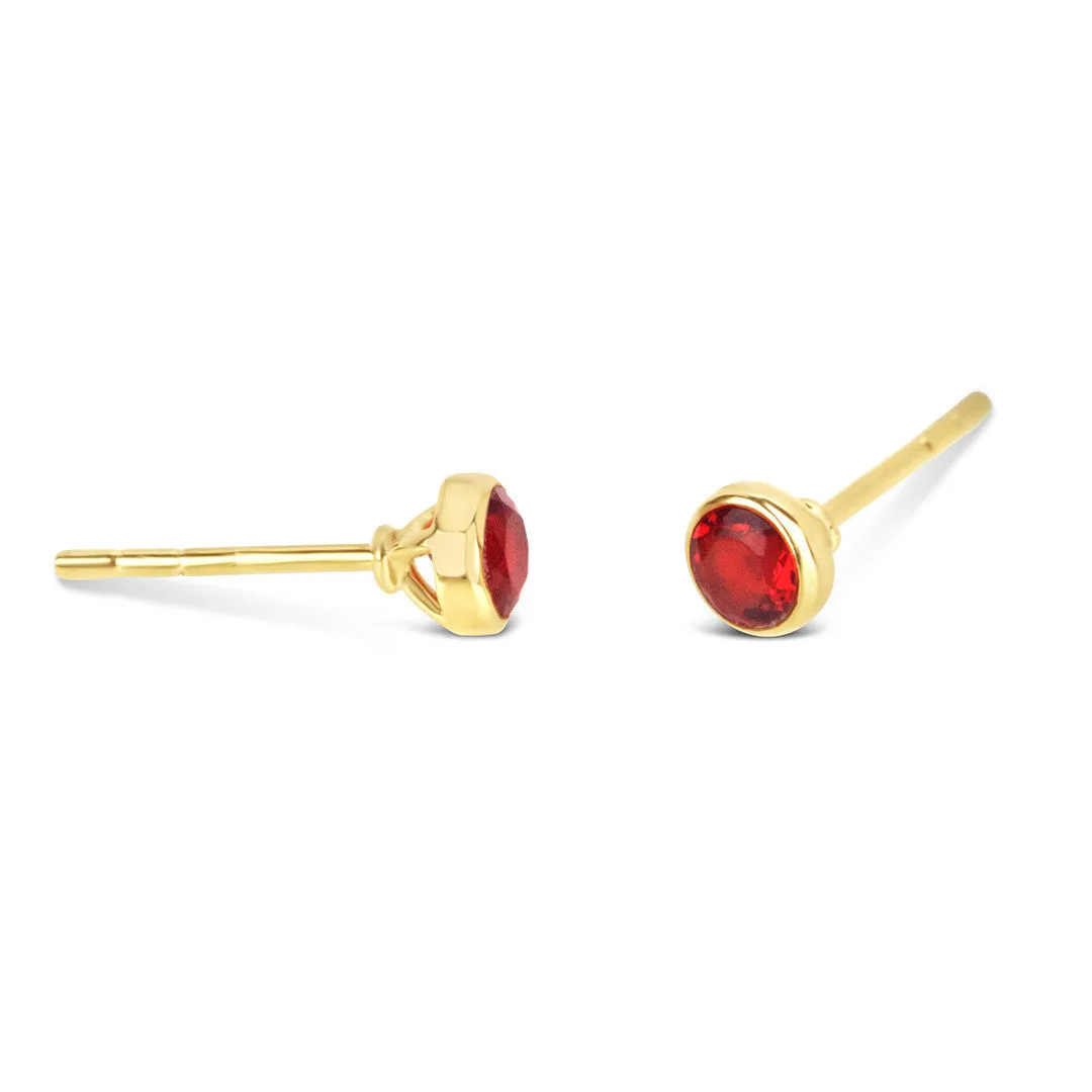 Garnet Mini Stud Earrings | Gold - January