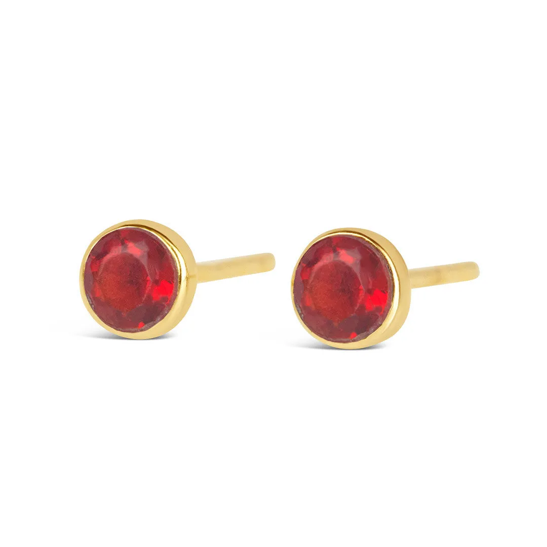Garnet Mini Stud Earrings | Gold - January