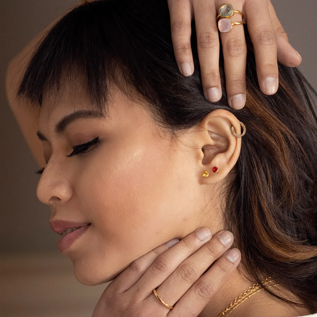 Garnet Mini Stud Earrings | Gold - January