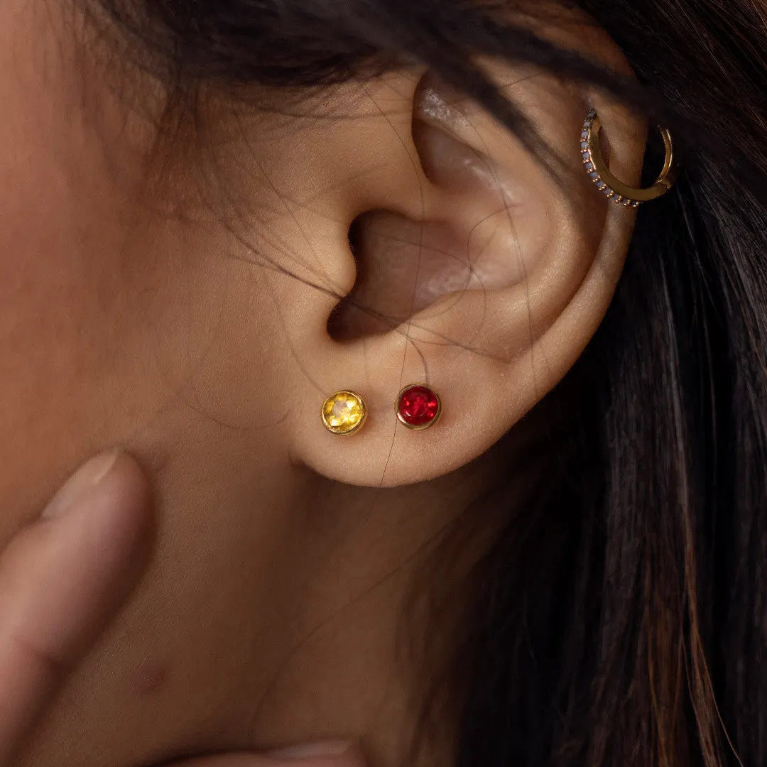 Garnet Mini Stud Earrings | Gold - January