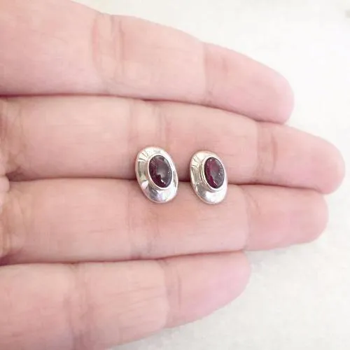 Garnet Silver Stud