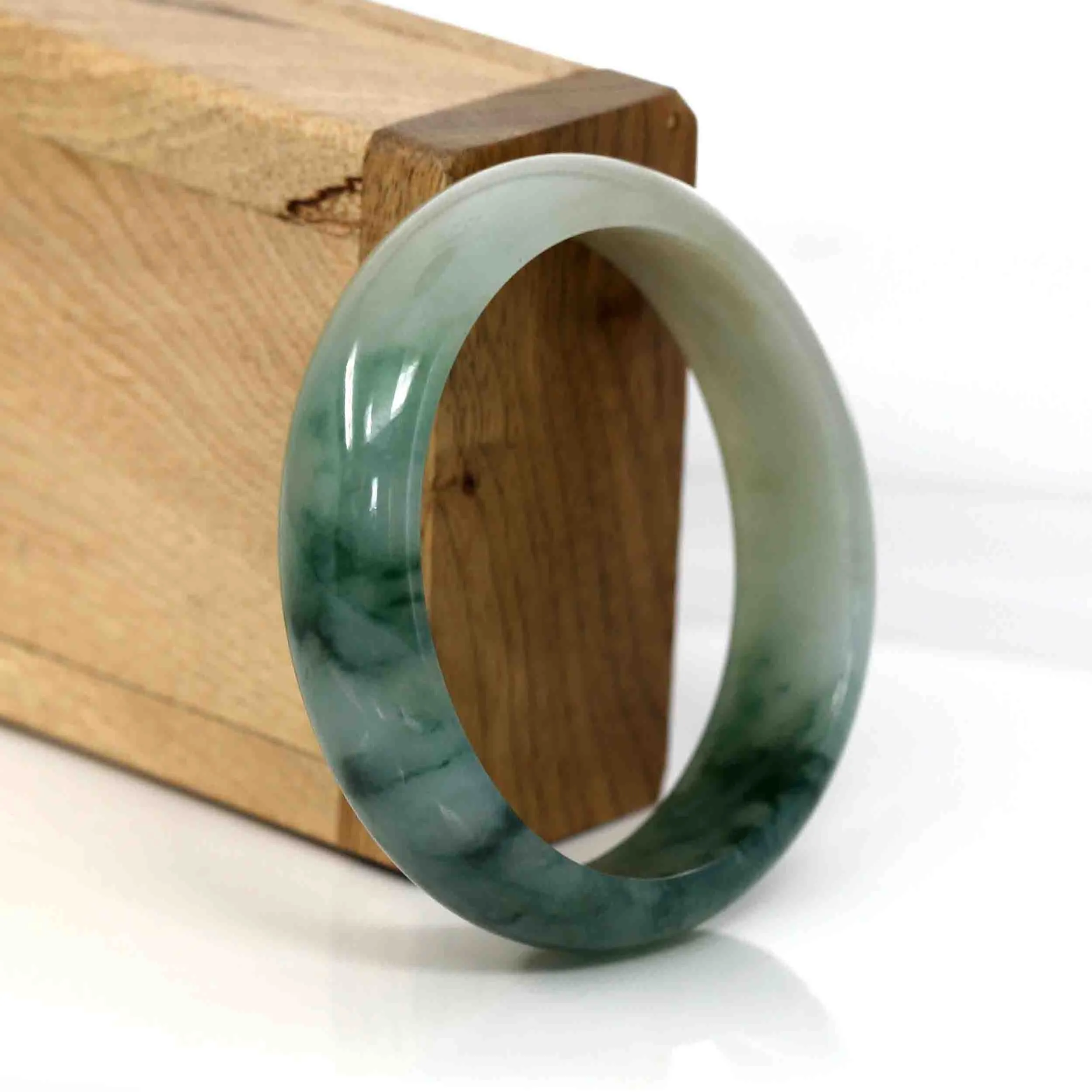 Genuine Burmese Ice Blue-green Jadeite Jade Oval Bangle (56.74 mm) #291