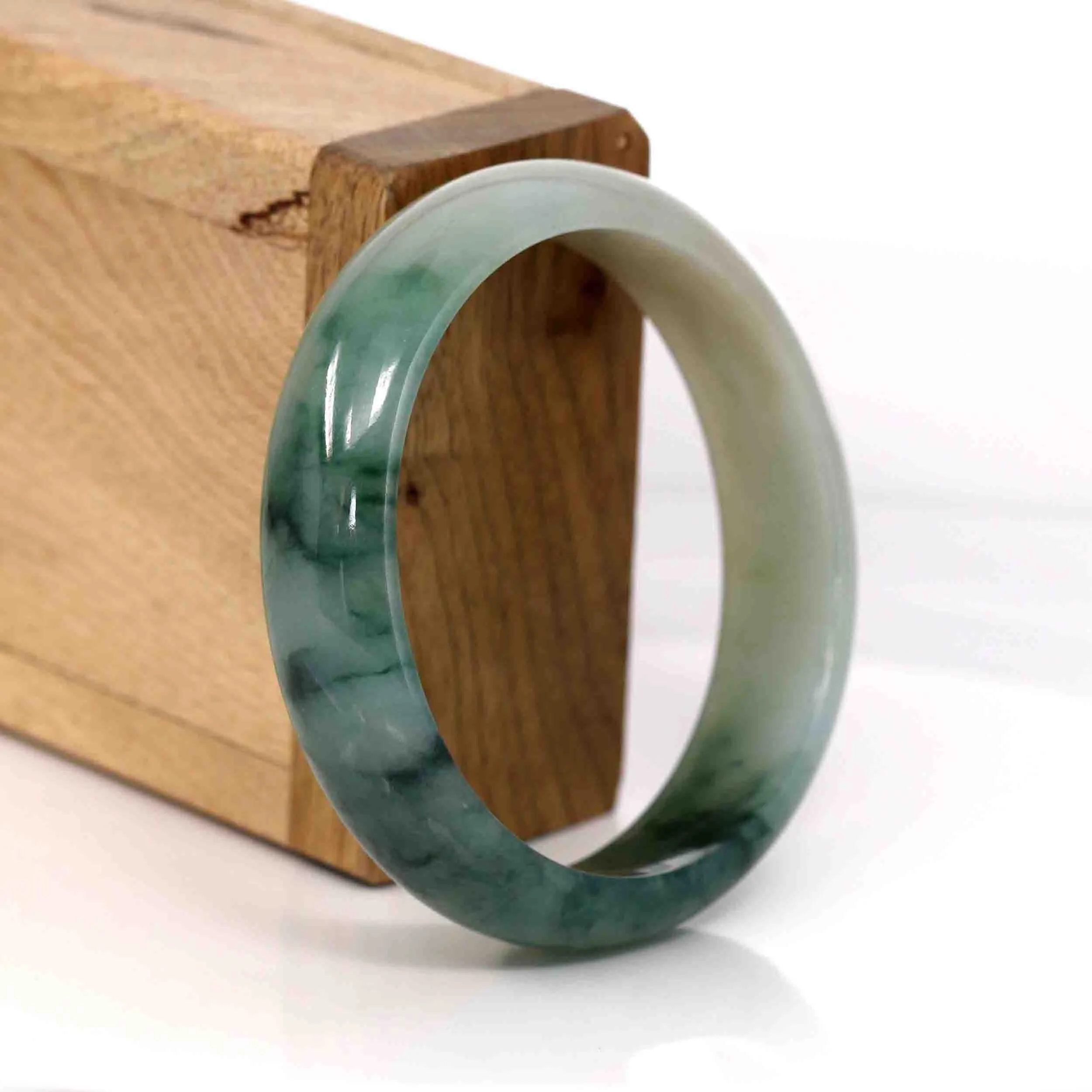 Genuine Burmese Ice Blue-green Jadeite Jade Oval Bangle (56.74 mm) #291