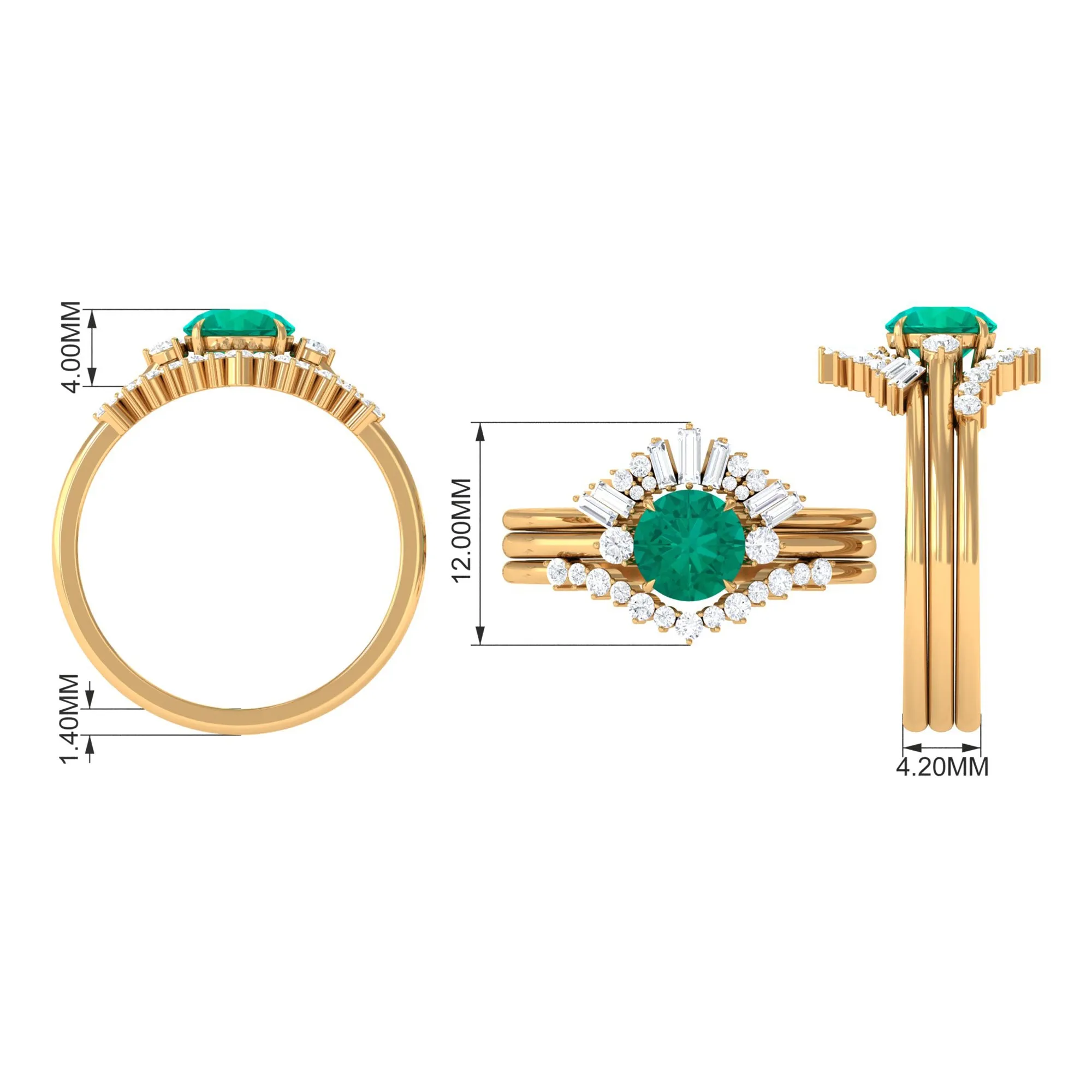 Genuine Round Emerald Wedding Ring Set with Diamond Accent