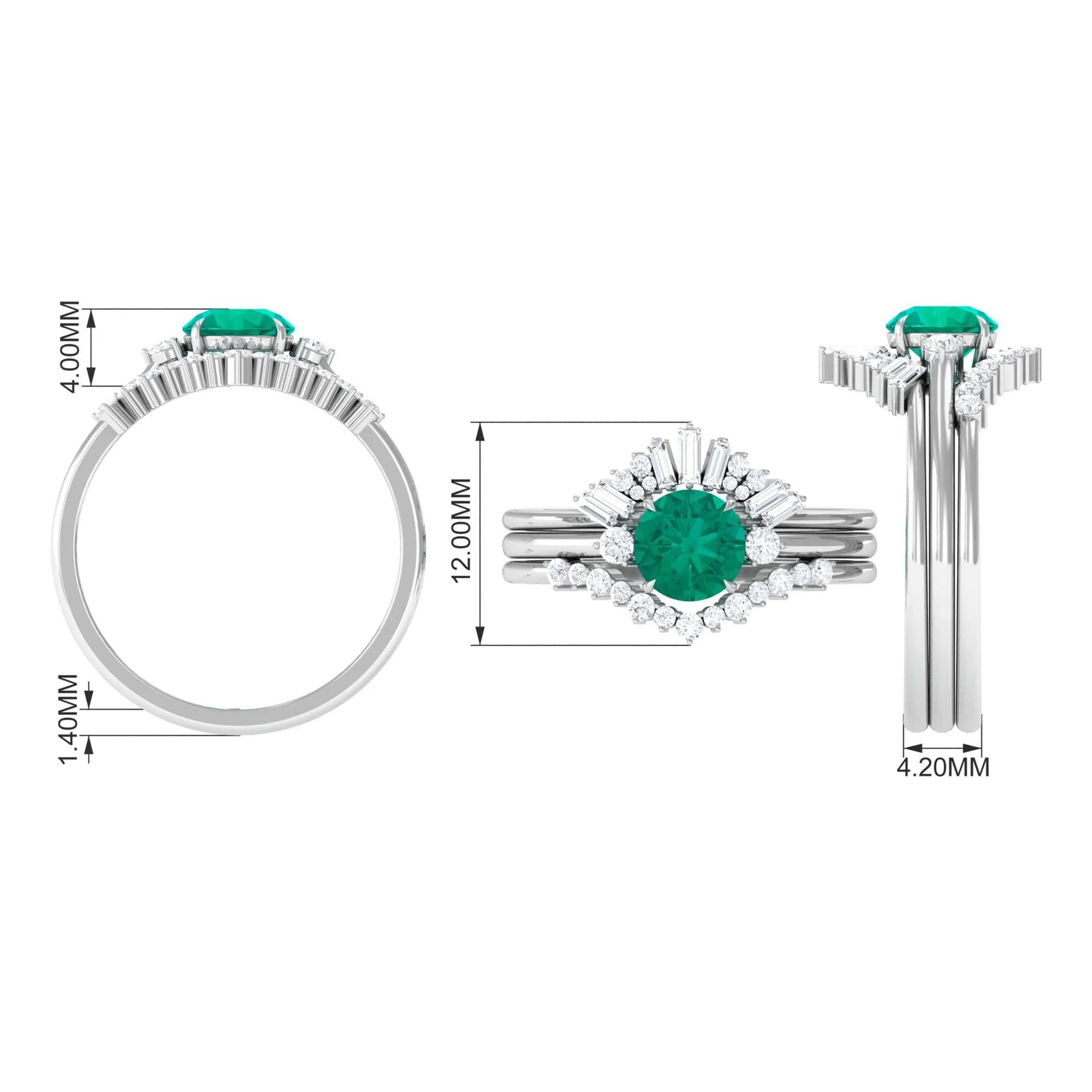 Genuine Round Emerald Wedding Ring Set with Diamond Accent