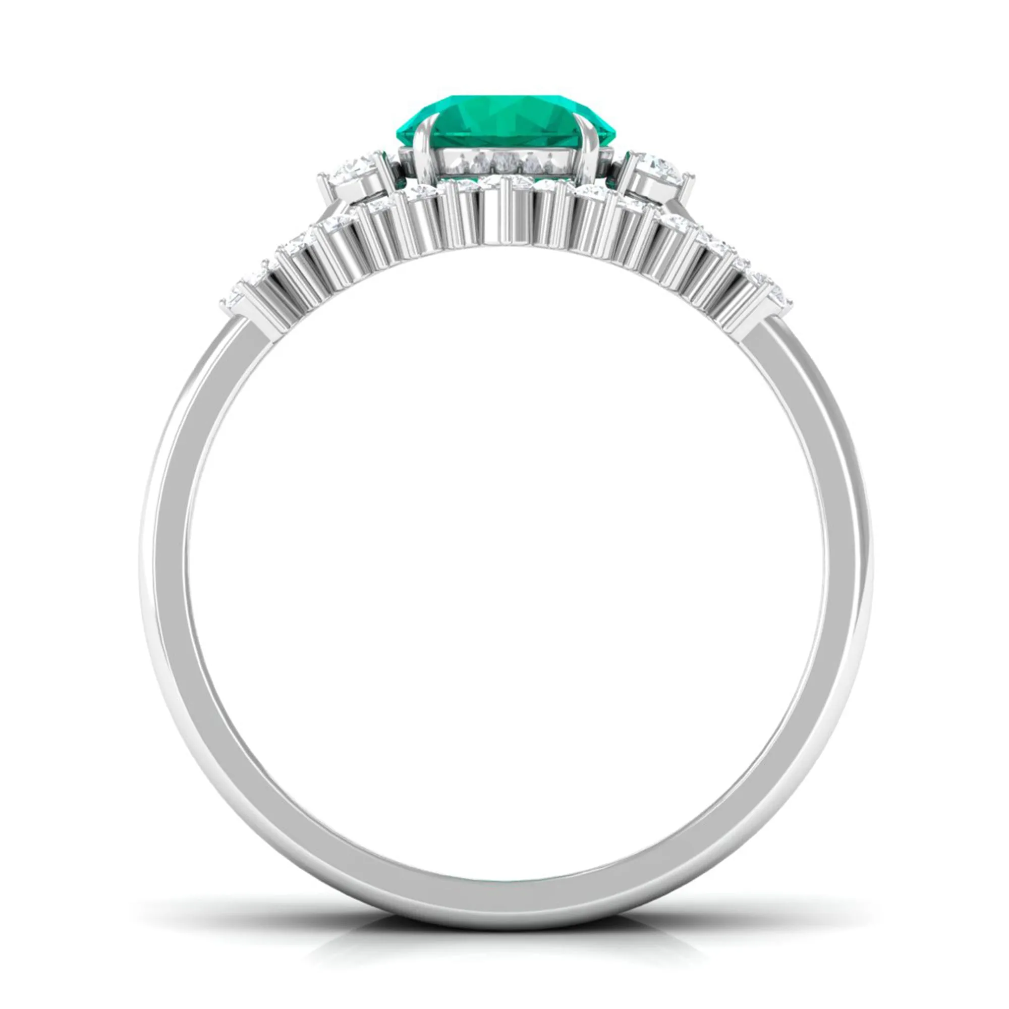 Genuine Round Emerald Wedding Ring Set with Diamond Accent