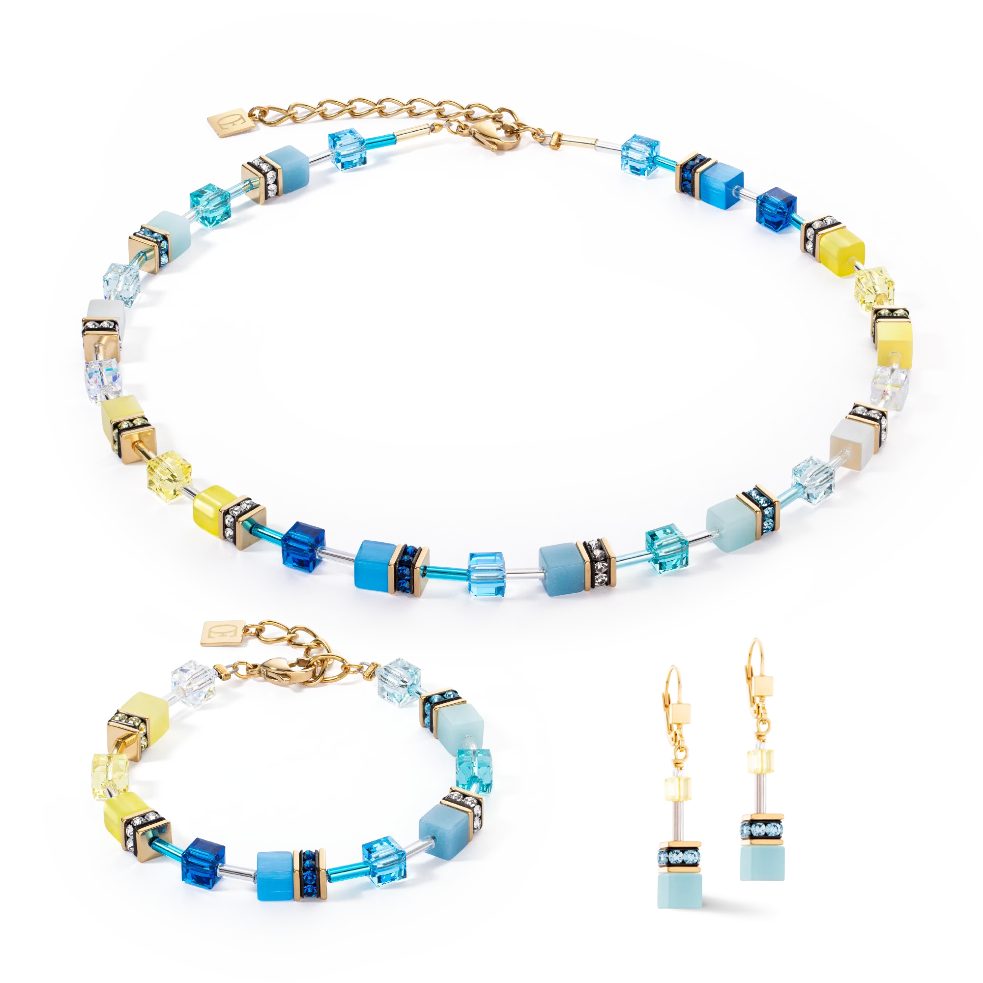 GeoCUBE® Iconic necklace turquoise-yellow