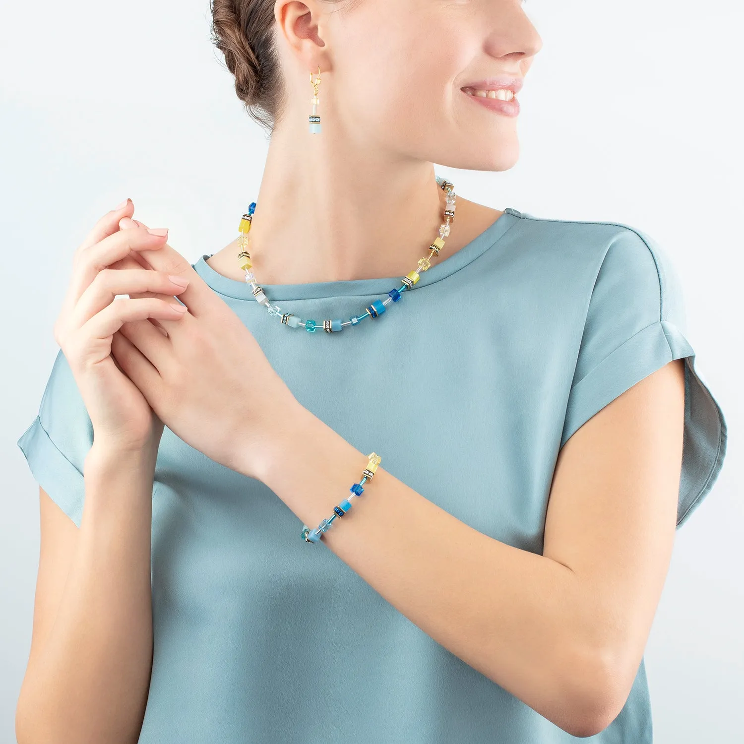 GeoCUBE® Iconic necklace turquoise-yellow
