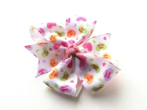 Girls White Valentine Candy Heart Pinwheel Hair Bow I The Enchanted Magnolia