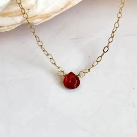 Gold Necklace with Garnet Drop