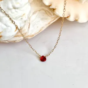 Gold Necklace with Garnet Drop