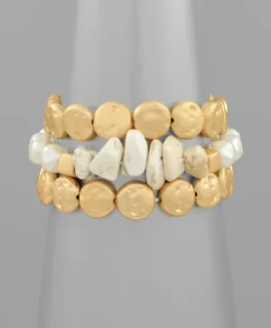 Gold Stone & Pearl Bracelet Stack