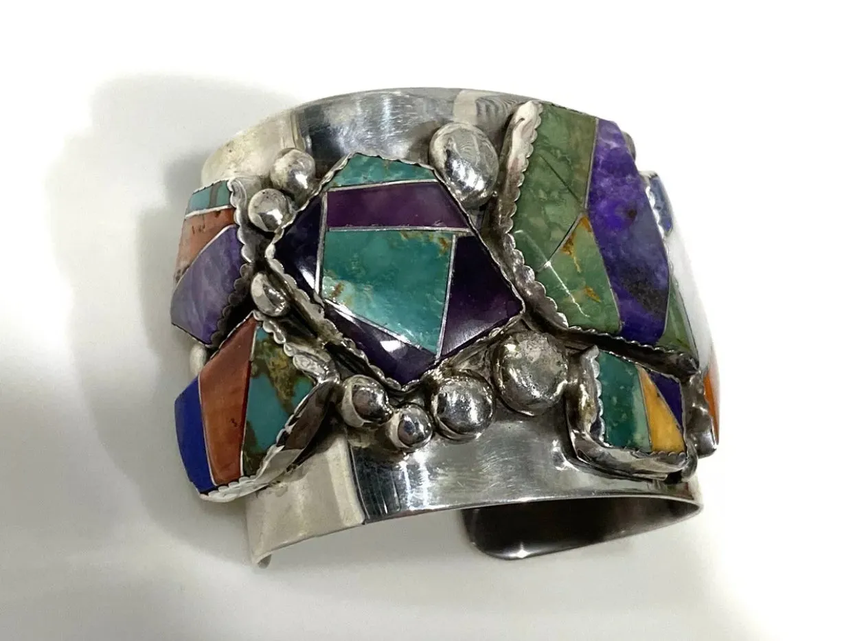 Gorgeous Mosaic Sterling Silver Cuff Bangle