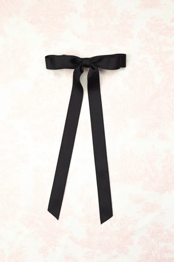 Grace & Grandeur - Micro Alice Matte Satin Bow Barrette Black
