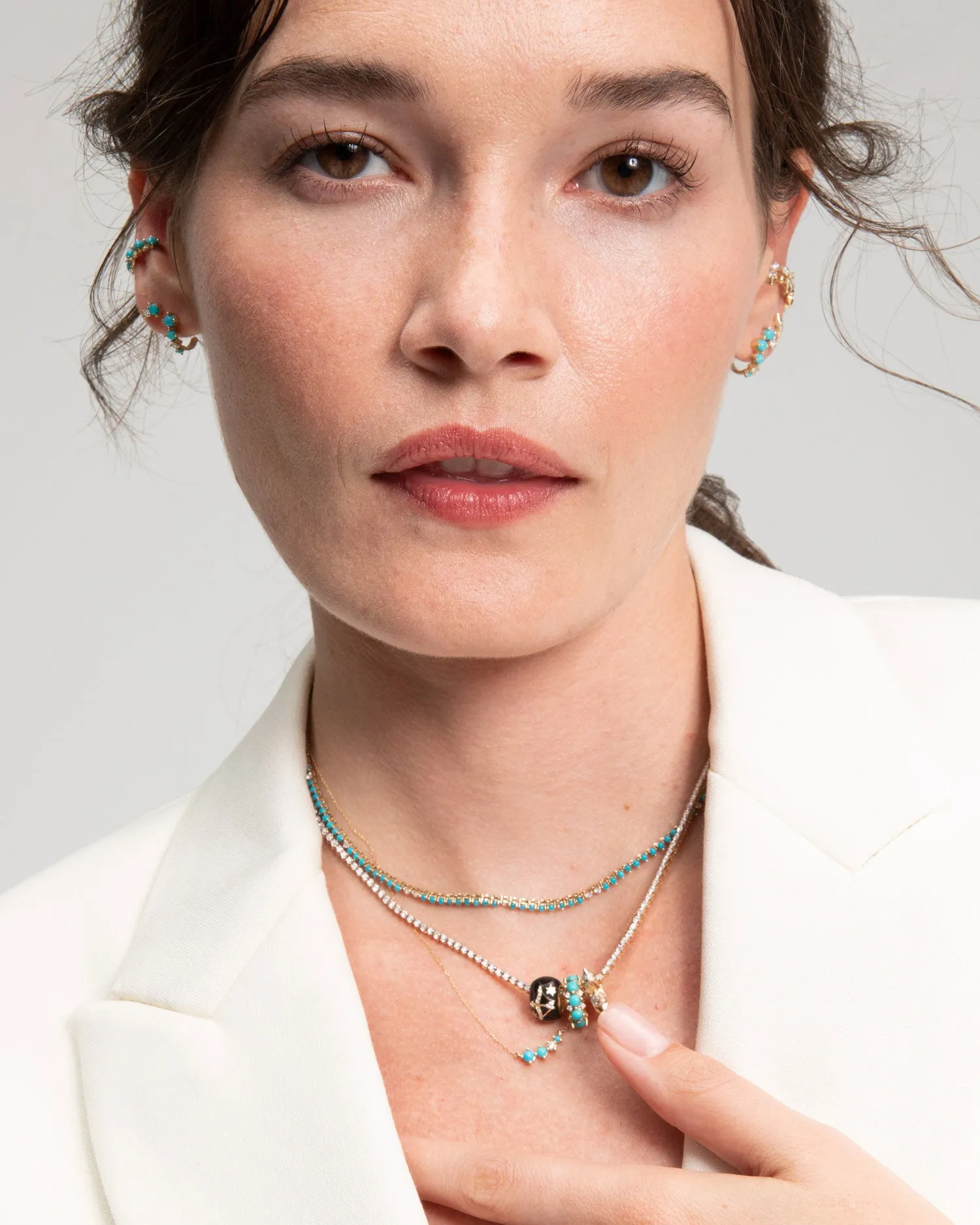 Graduated Turquoise & Diamond Curve Necklace