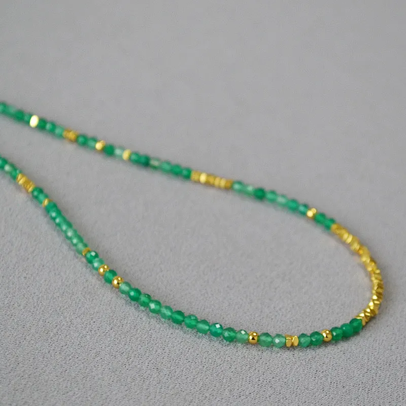 Green Agate Chip Gold Beaded Necklace