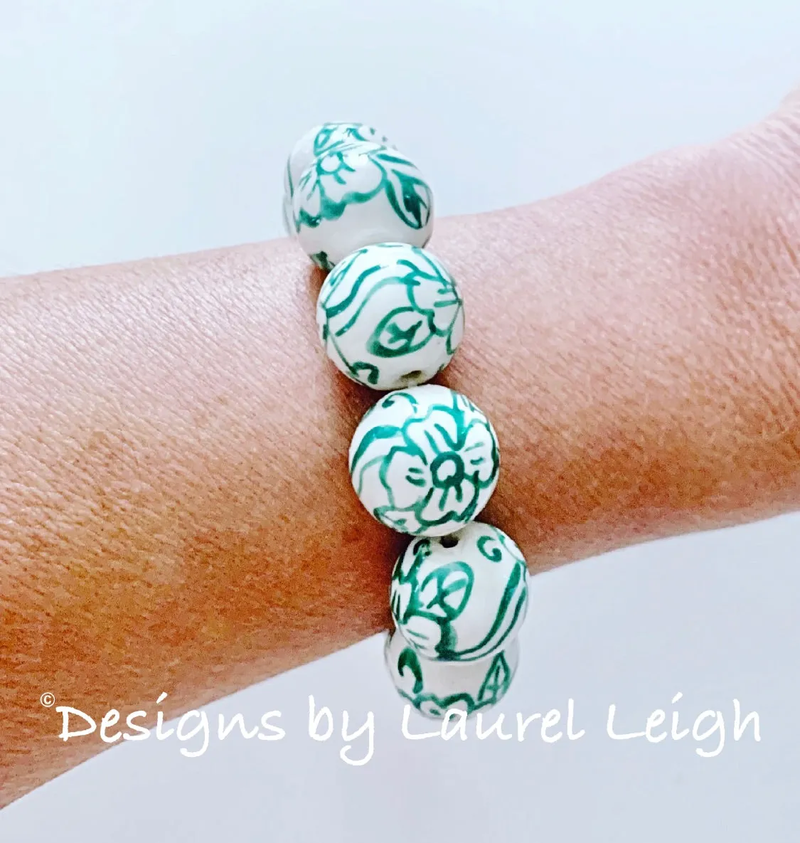 Green Chinoiserie Floral Bracelet