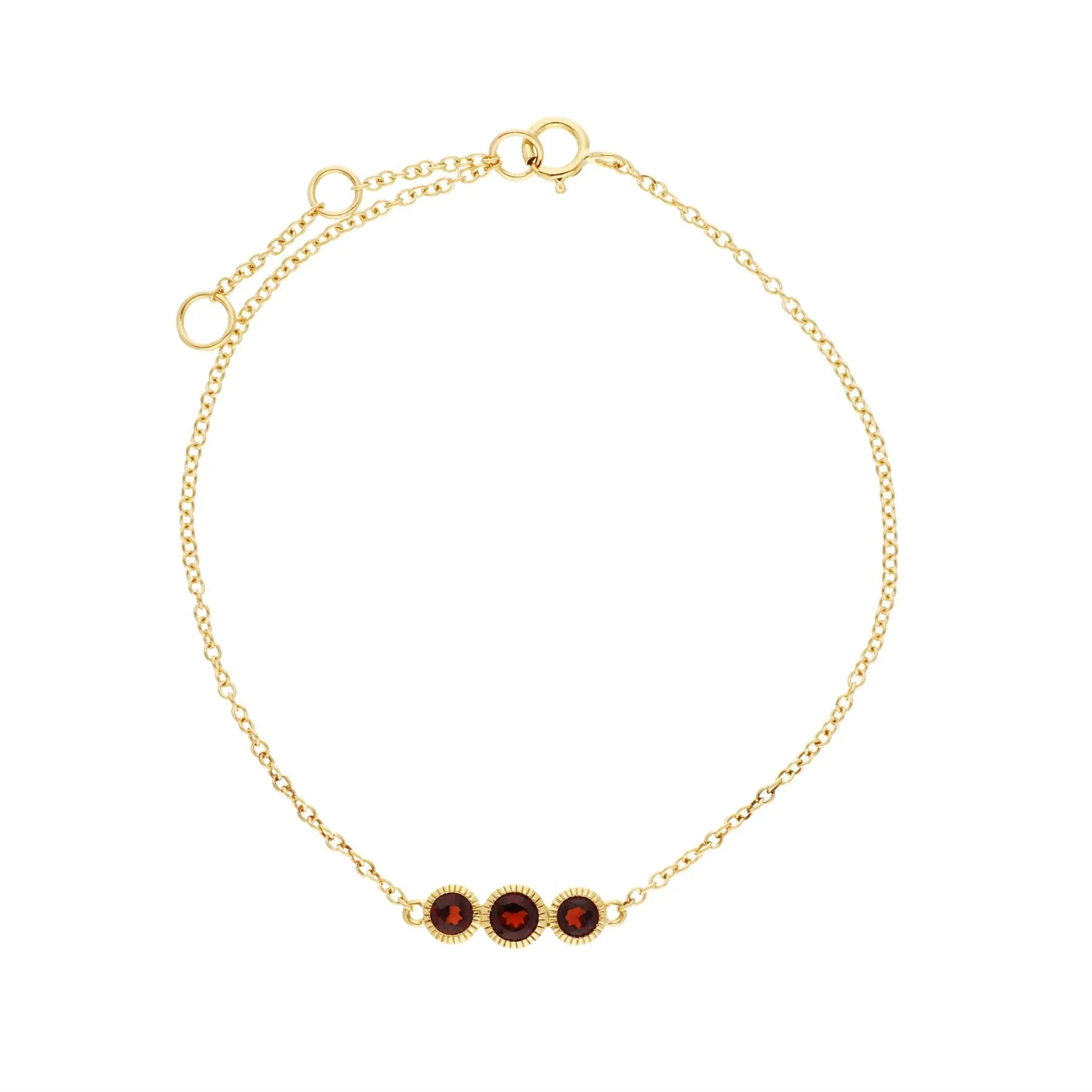 Grenade Bracelet, 9 CT or Jaune Grenade Triple Stone Round Milgrain 19cm Bracelet