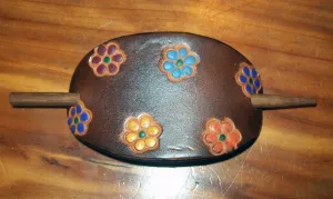 Hand Painted Multi Flower Small Leather Barrette