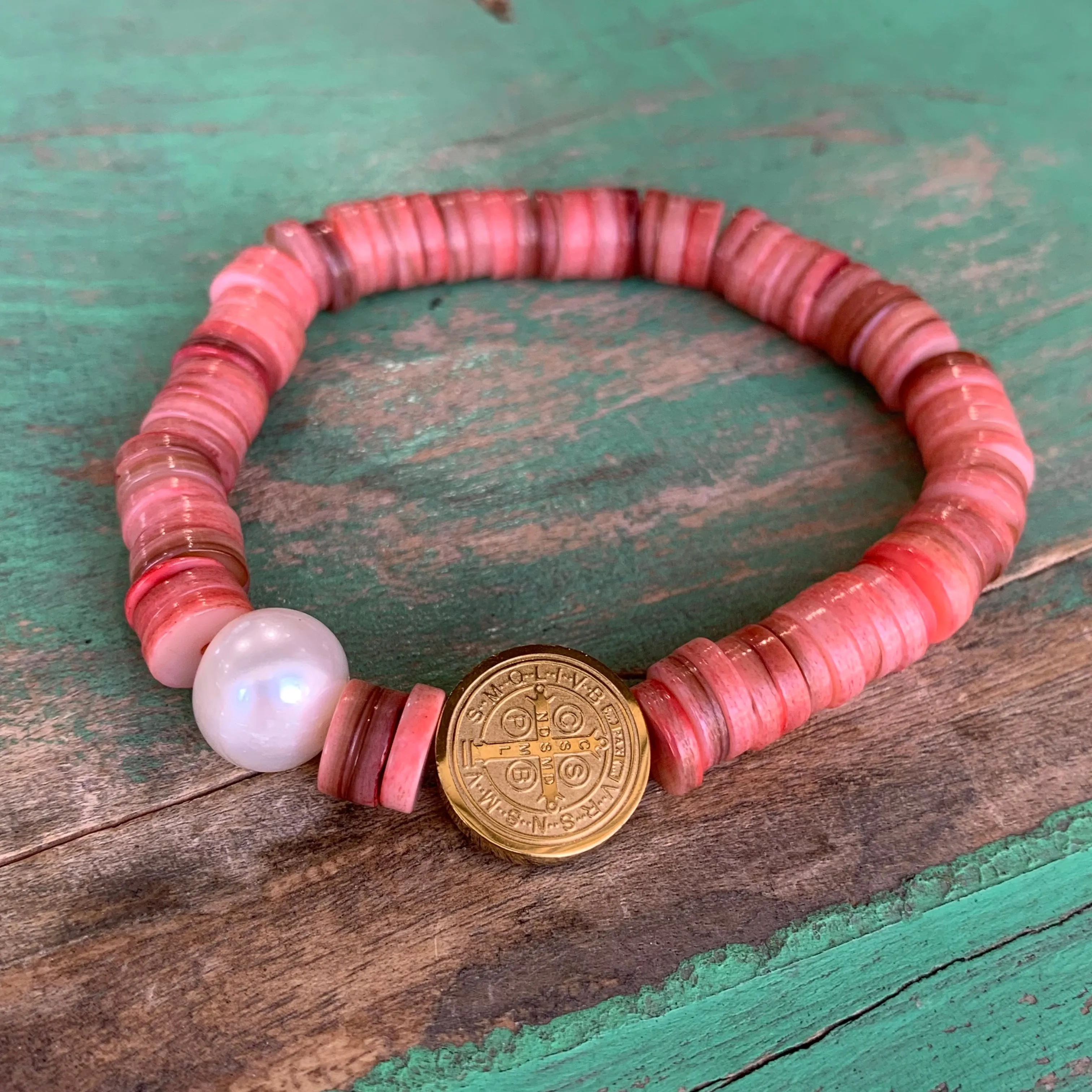 Heishi Shell and Pearl St Benedict Bracelet