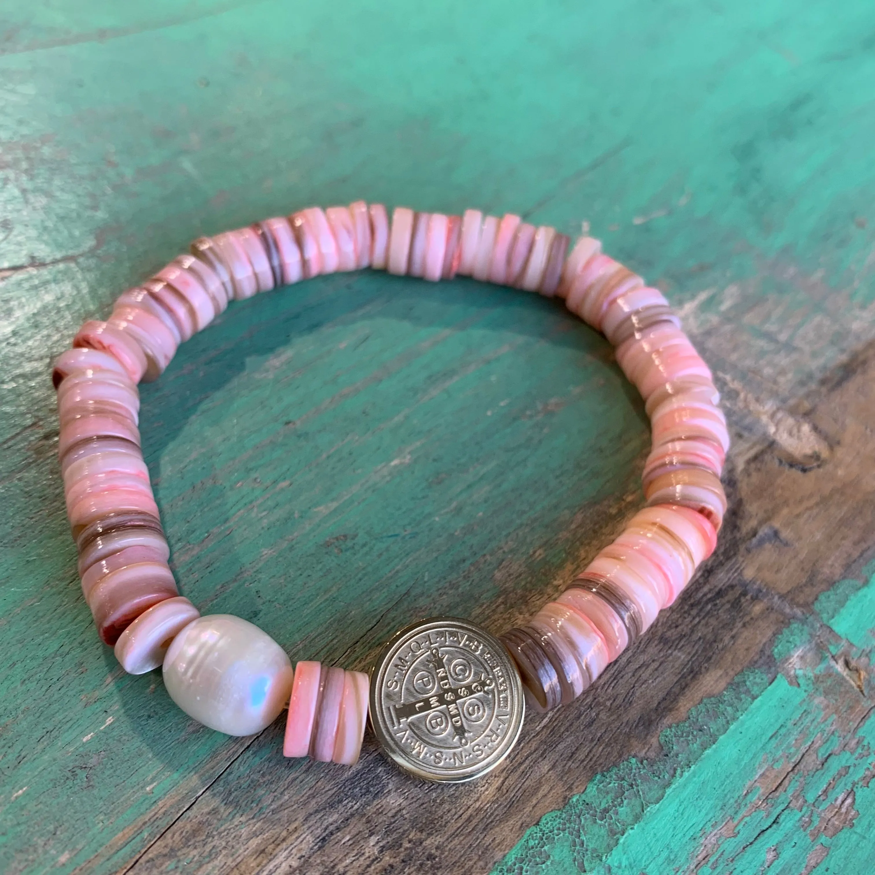 Heishi Shell and Pearl St Benedict Bracelet