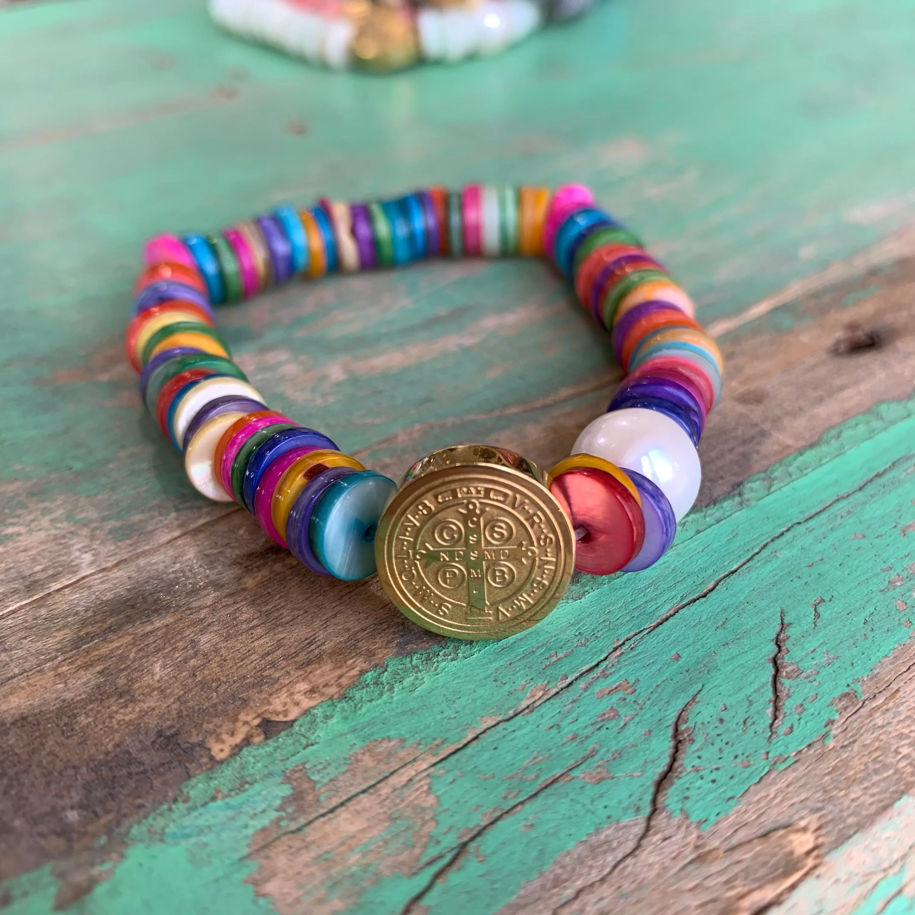 Heishi Shell and Pearl St Benedict Bracelet