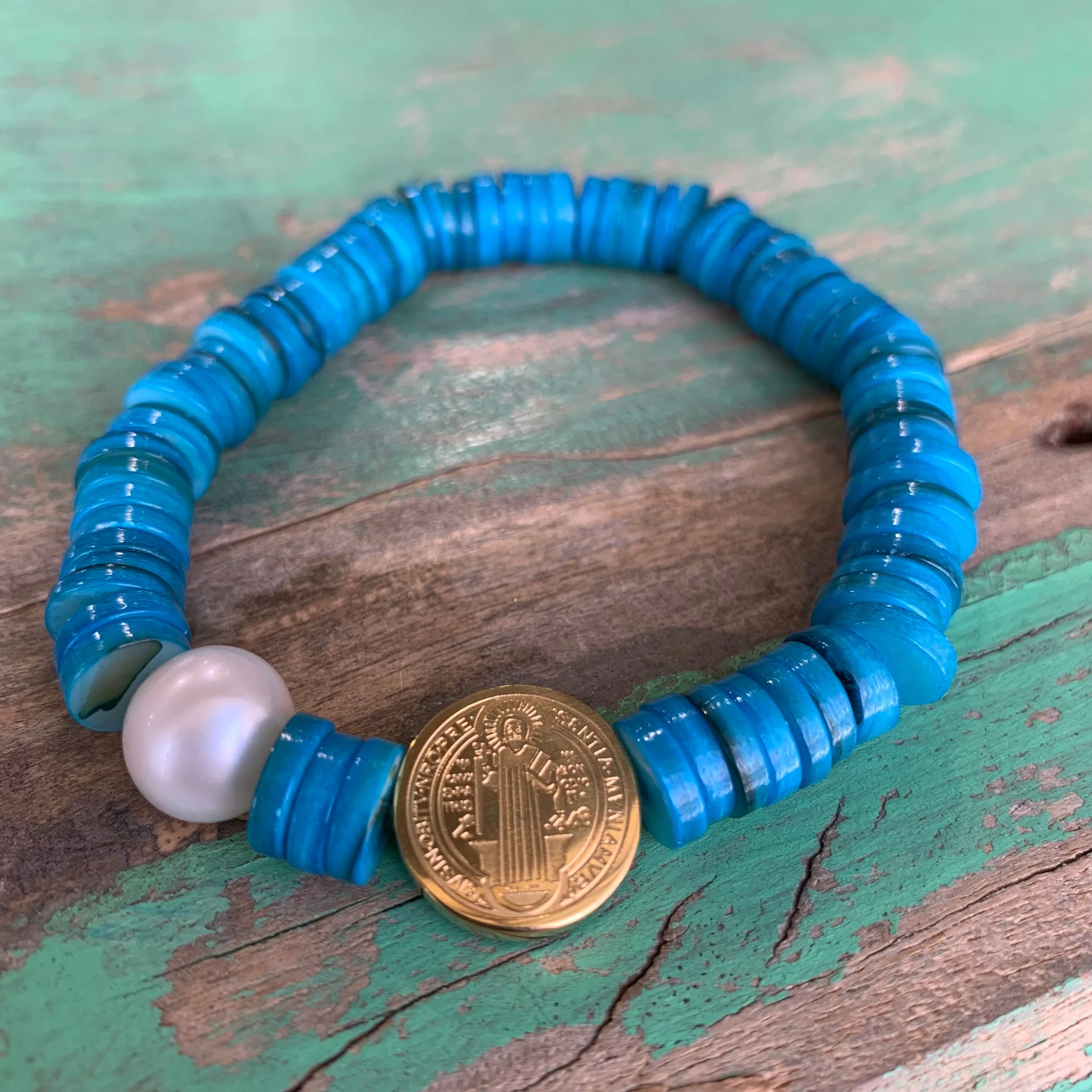 Heishi Shell and Pearl St Benedict Bracelet