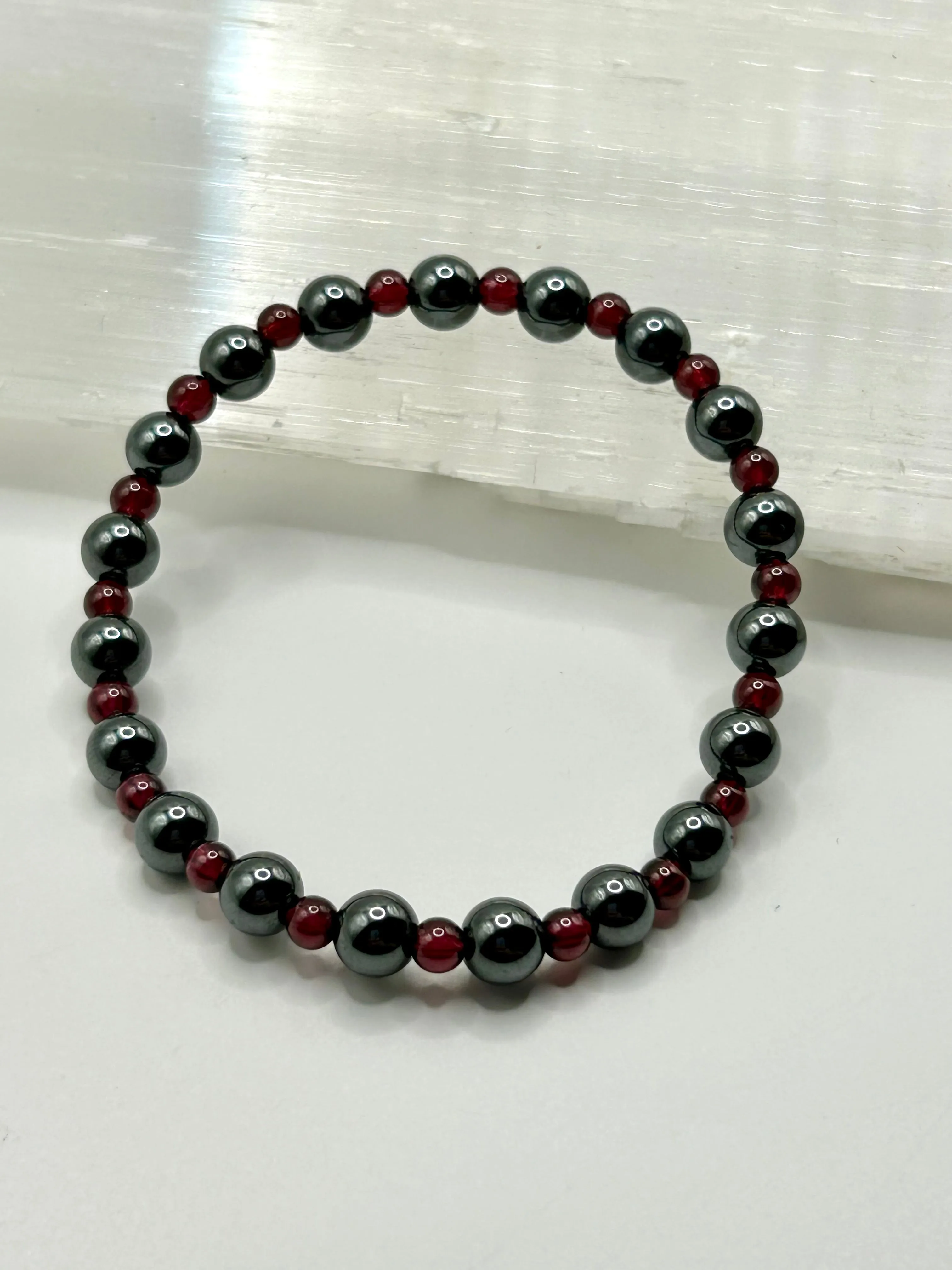 Hematite & Garnet Gemstone Bracelet