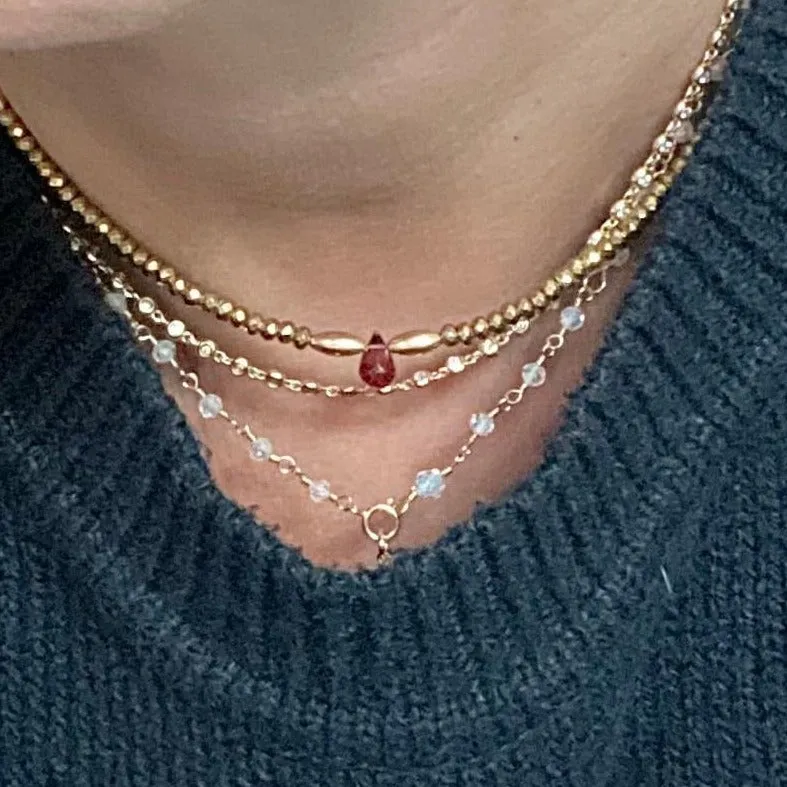 Hematite Necklace with Garnet Drop