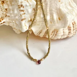 Hematite Necklace with Garnet Drop