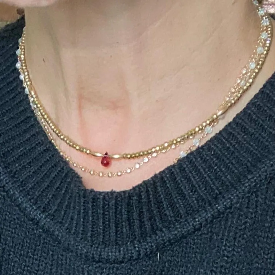 Hematite Necklace with Garnet Drop