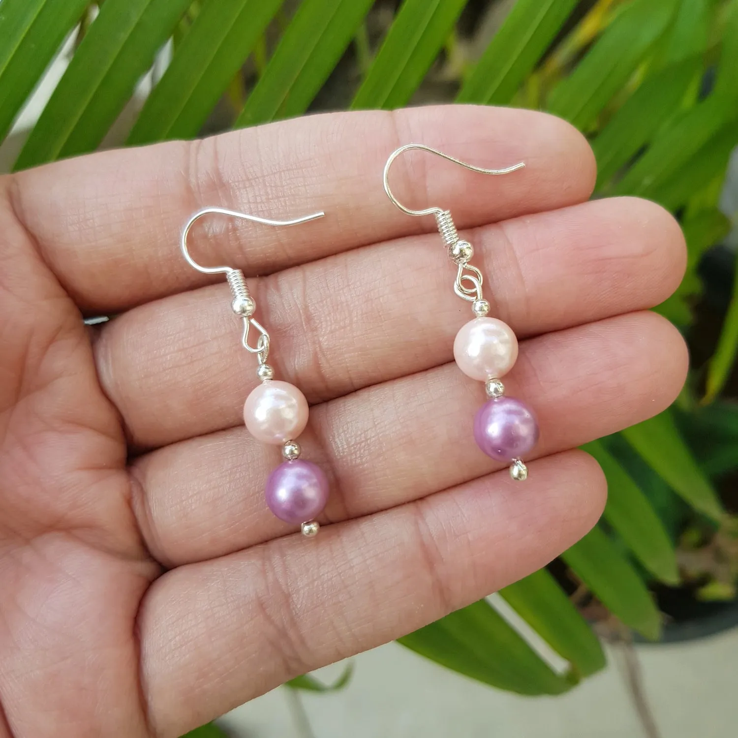 Imeora Pink Purple 8mm Shell Pearl Earrings