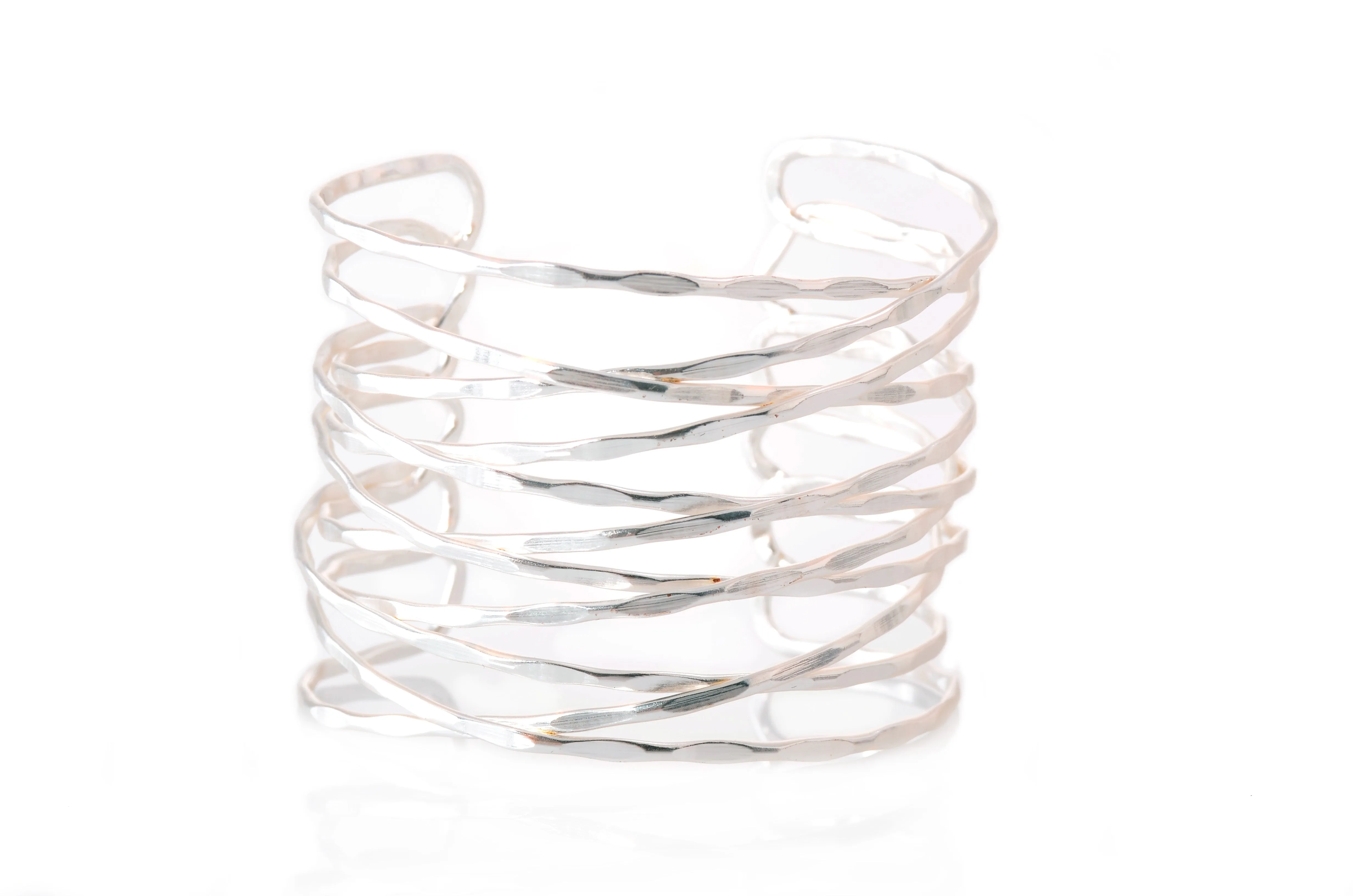 Karine Sultan Textured Overlapping Thin Bars Cuff - Silver