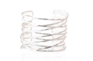 Karine Sultan Textured Overlapping Thin Bars Cuff - Silver
