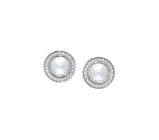 Kelly Waters Sterling Silver Cabochon Pearl & CZ Stud Earrings (SI3321)