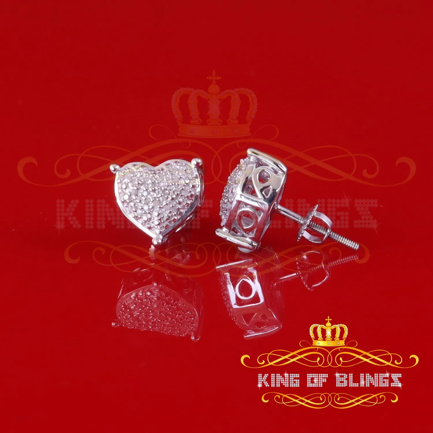 King Of Bling's 0.10ct Diamond 925 White Silver for Men's & Womens Heart Cluster Stud Earrings