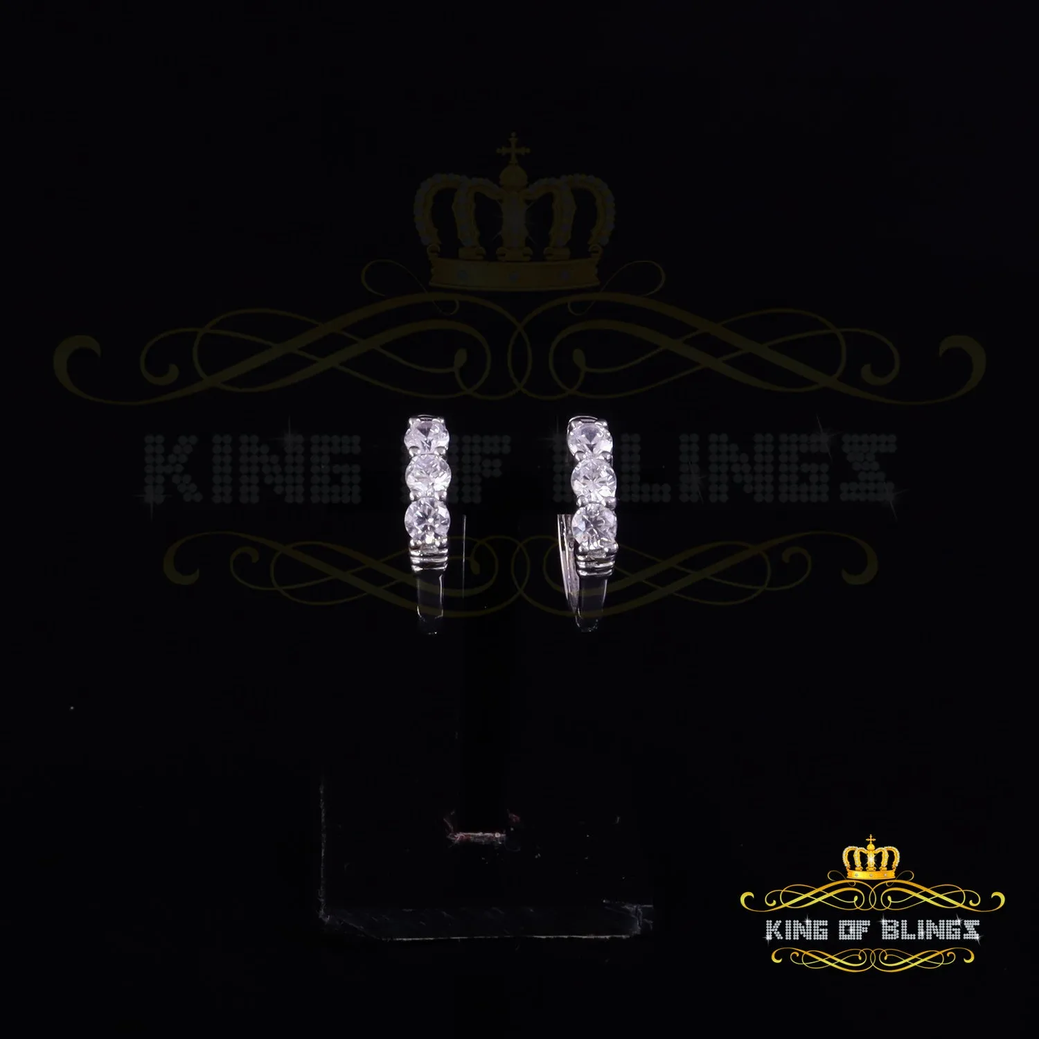 King of Bling's 0.66ct Cubic Zirconia Men'sHip Hop 925 Sterling Silver White Hoop Stud Earrings